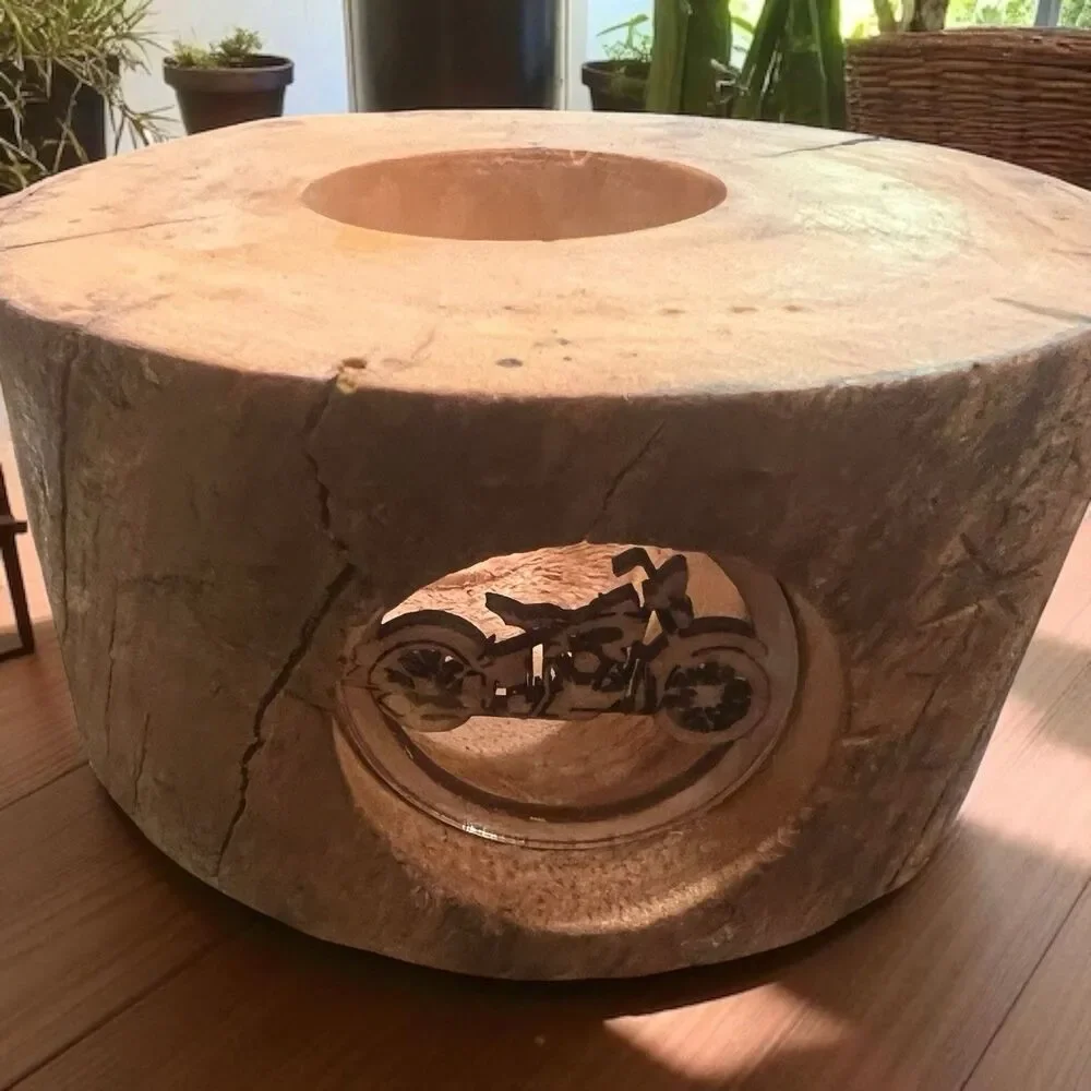 Rustic Wood Candle Holder Motorcycle Carved USA Handmade Decor Cabin Biker Gift